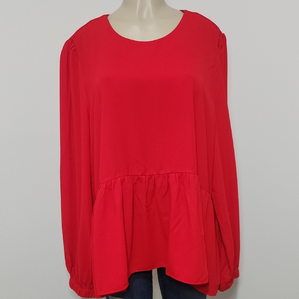 Pomander Plus Vibrant Red Blouse Long Sleeve Plus Saze XXXL